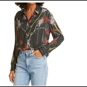 ba&sh Petunia Floral Metallic Button Down Shirt